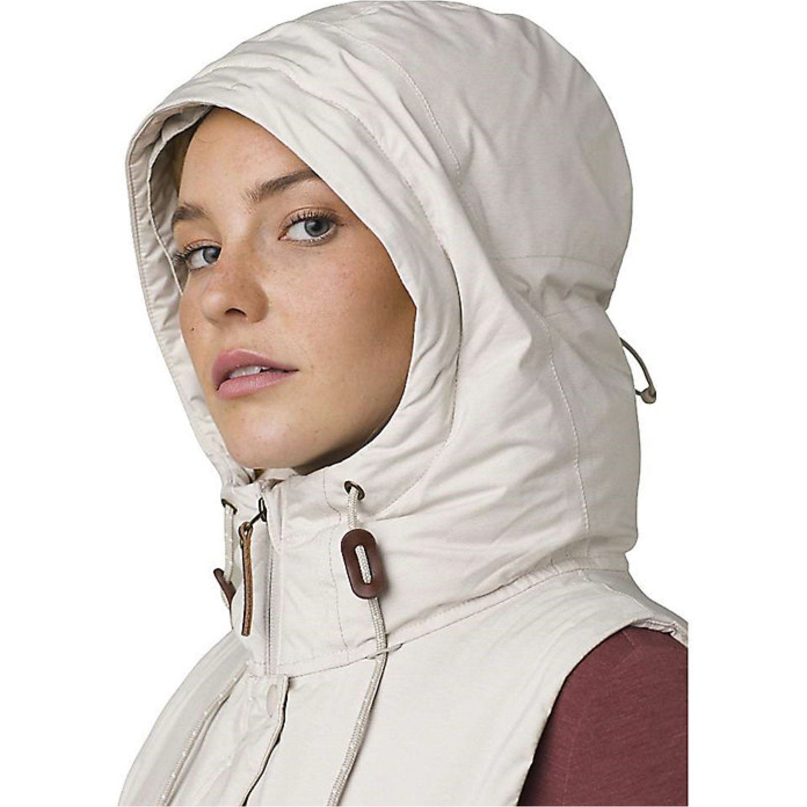 Prana Womens Banajaara Down Vest Small Cream Puffer Hooded Faux Fur NWT $250