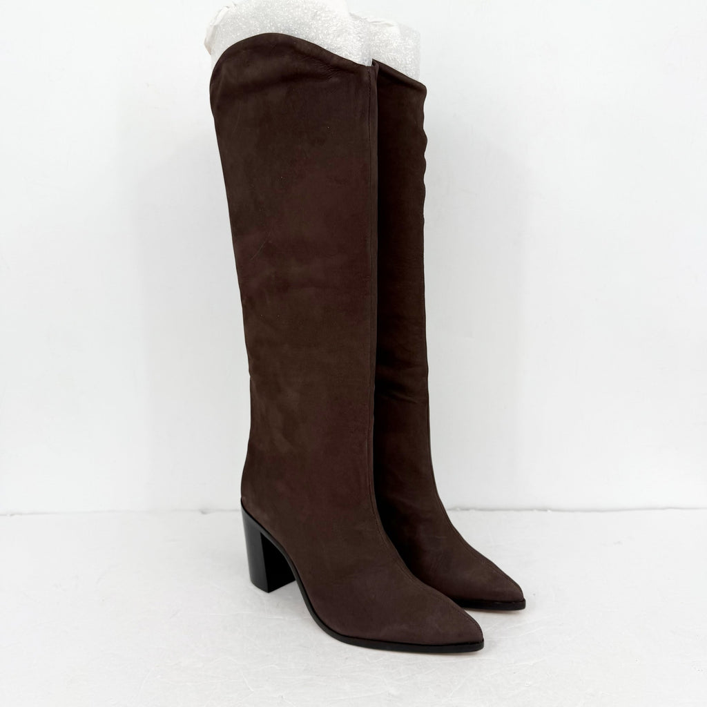 Schutz Women Maryana Knee High Heel Boots SIZE 5.5 M Brown Suede NIB
