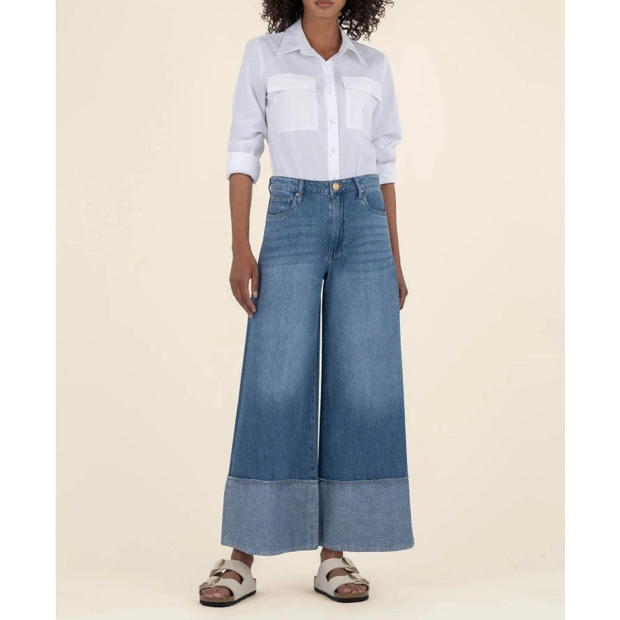 KUT FROM THE KLOTH Blake Crop Wide Leg Jeans Size 0 Medium Wash High Rise NWT