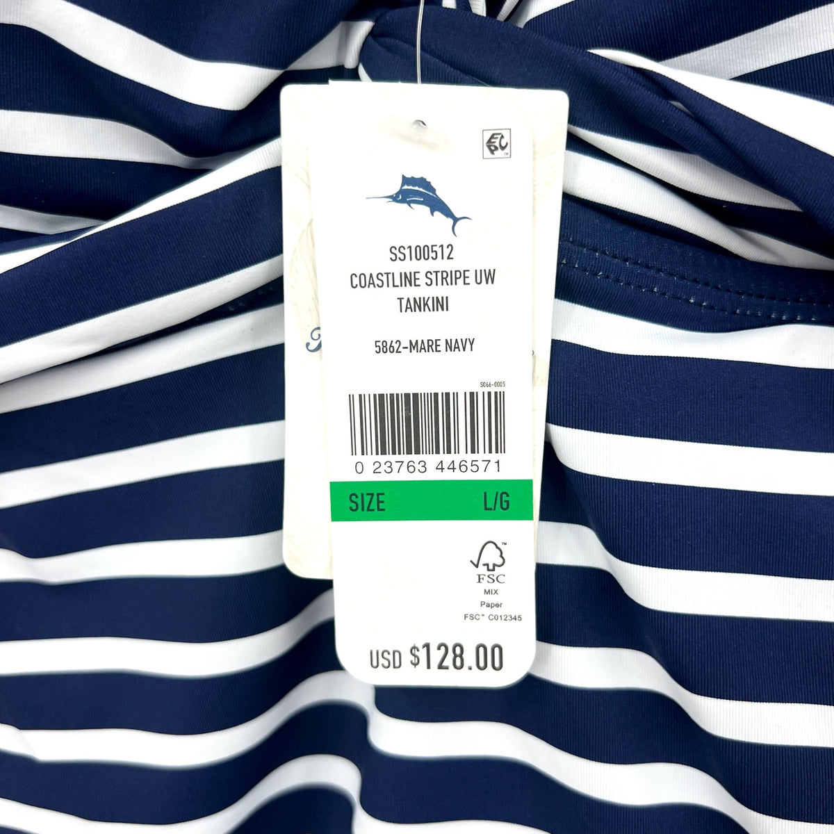 TOMMY BAHAMA Coastline Stripe Underwire Tankini Top Large Blue White NWT