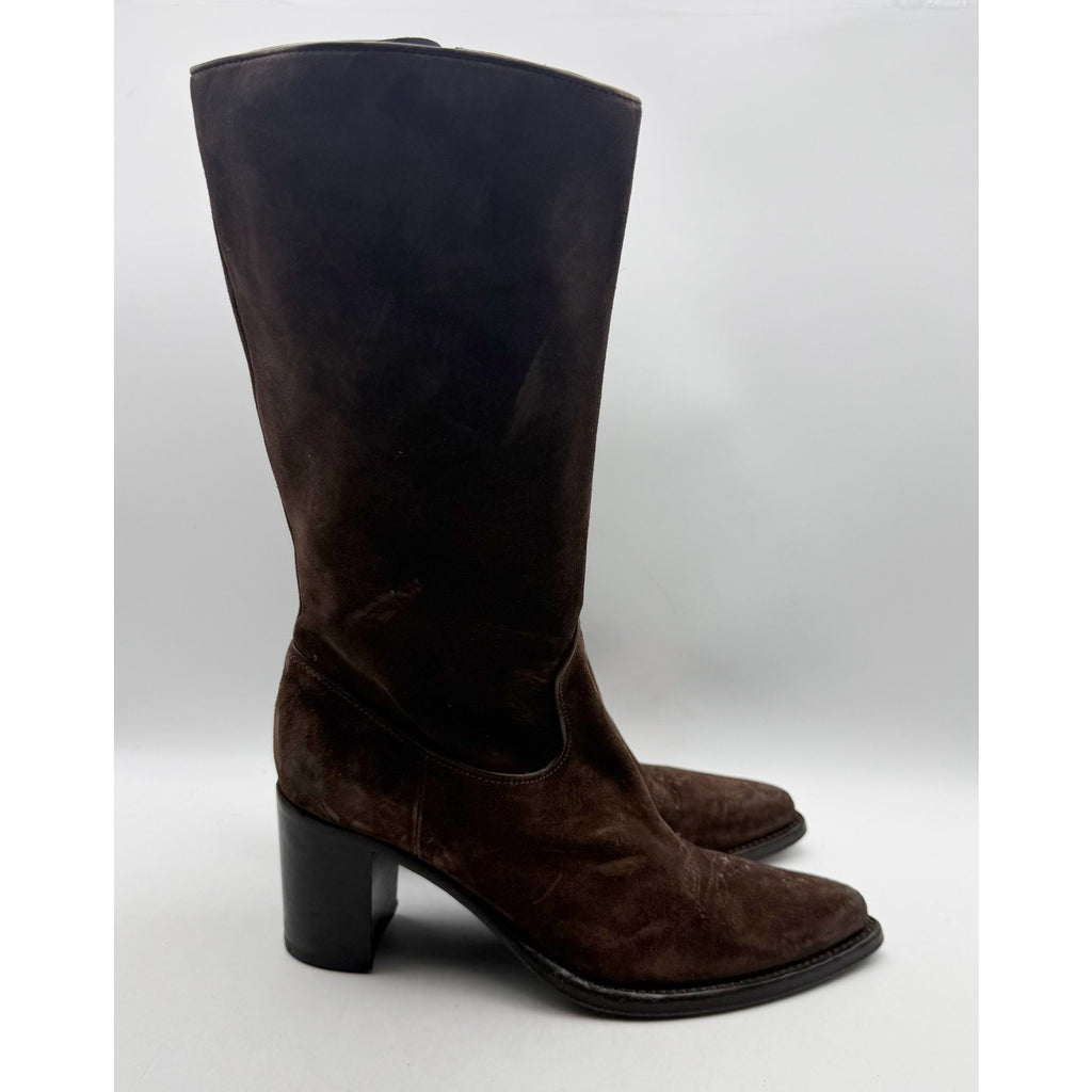 RE/DONE Womens 90s Western Knee High Boots EU 37 US 7 Brown Suede EUC