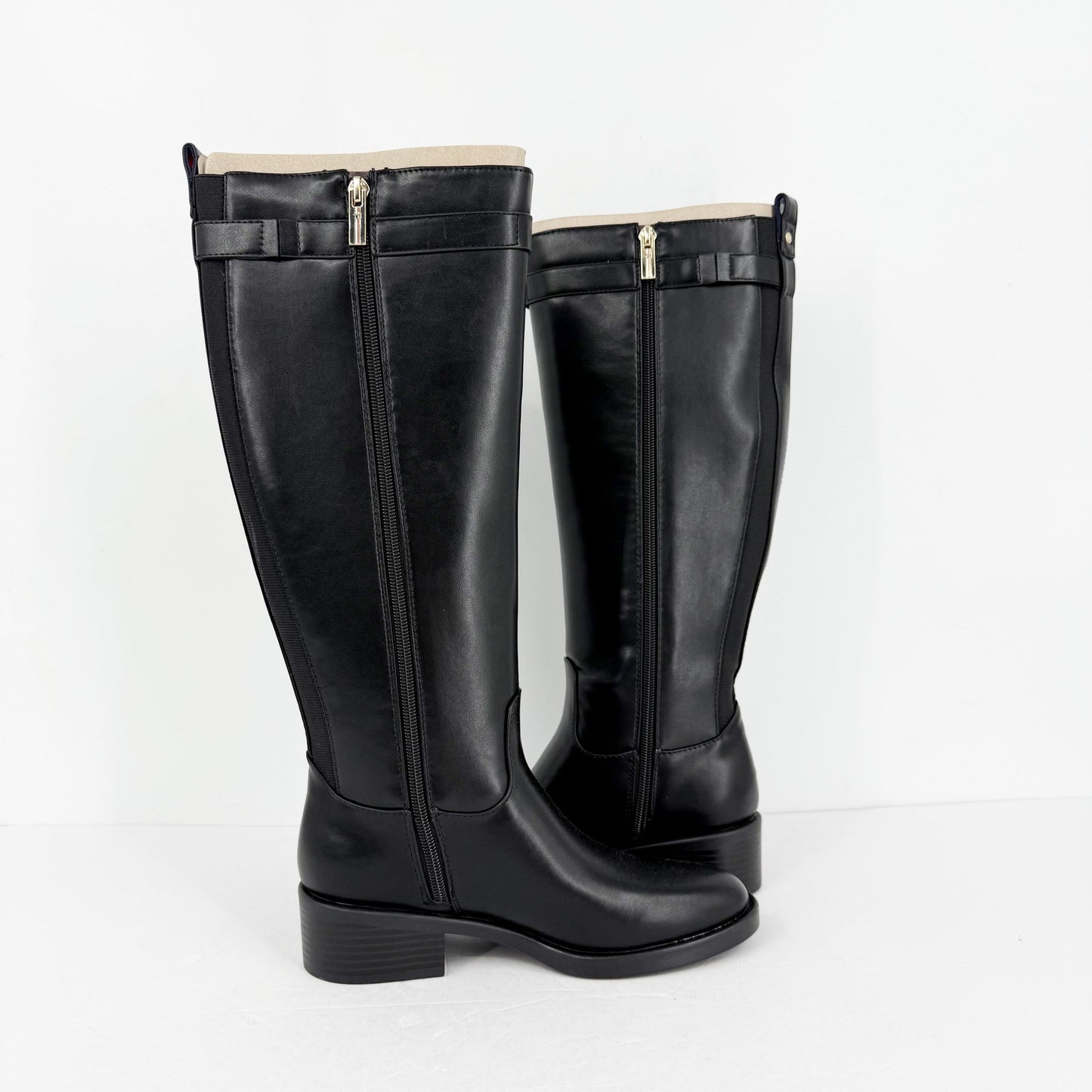 Tommy Hilfiger Womens Iviann Boots Size 6M Black Faux Leather Knee High