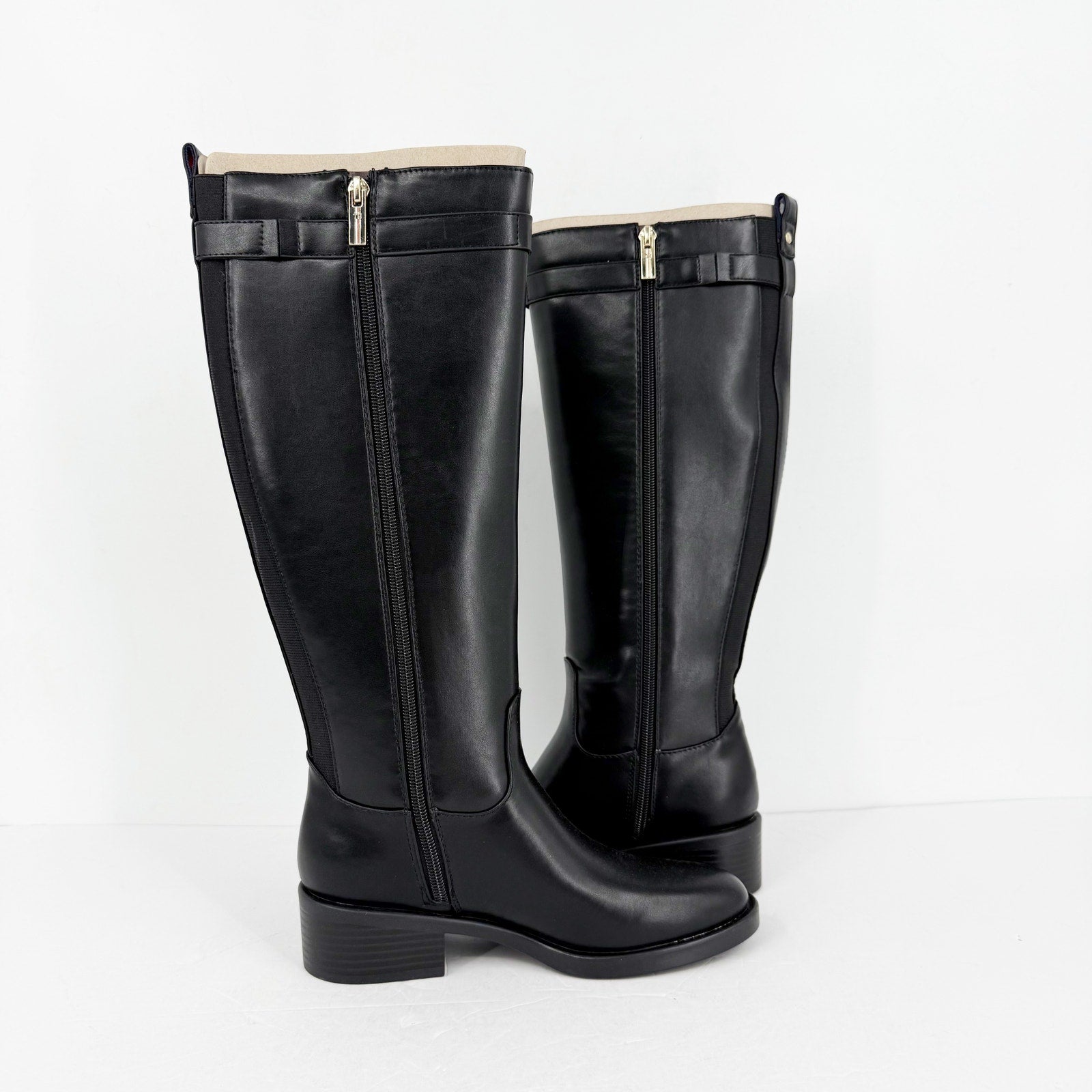 Tommy Hilfiger Womens Iviann Boots Size 6M Black Faux Leather Knee High