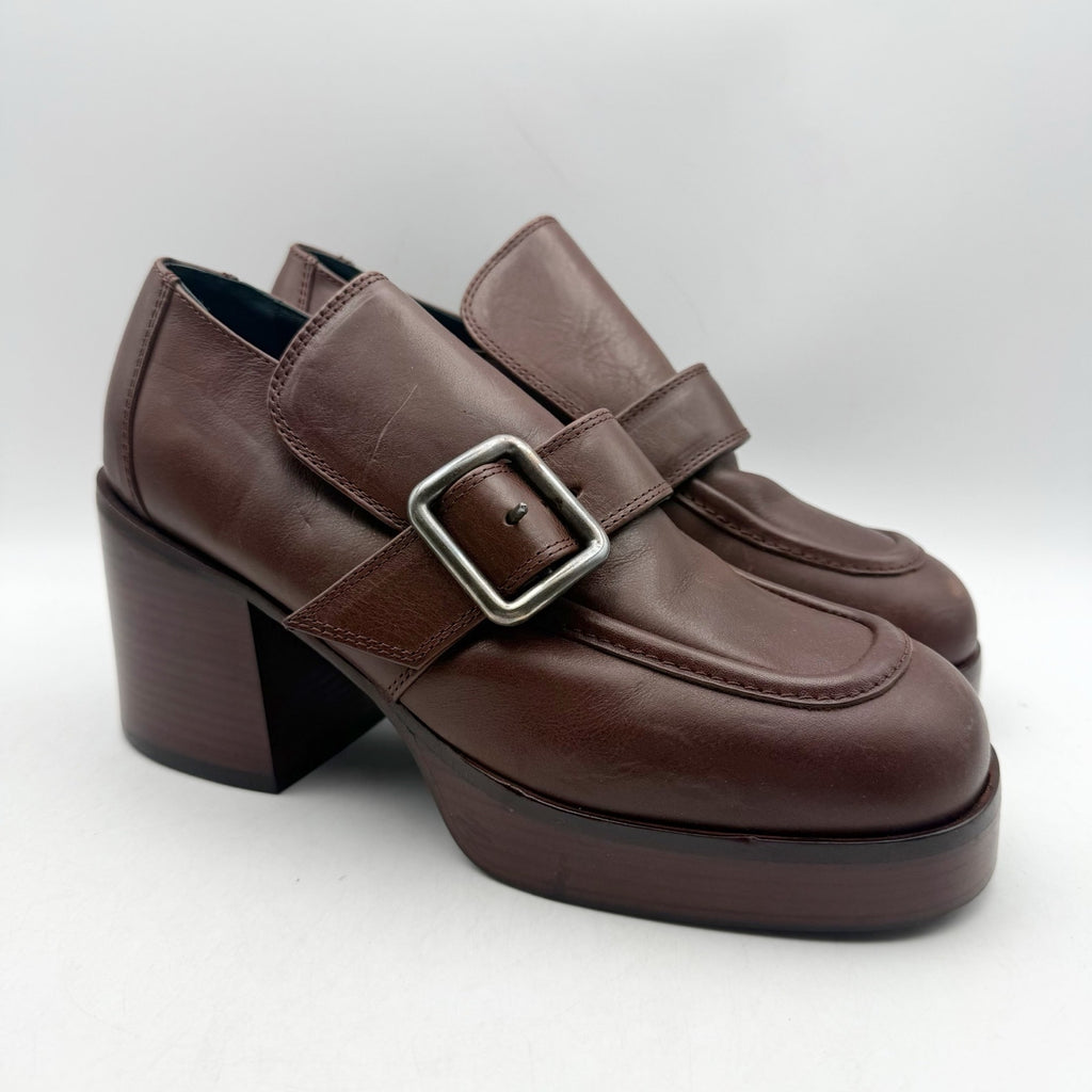 RE/DONE Womens Big Buckle Loafers EU 40 US 10 Dark Red Leather Heels EUC