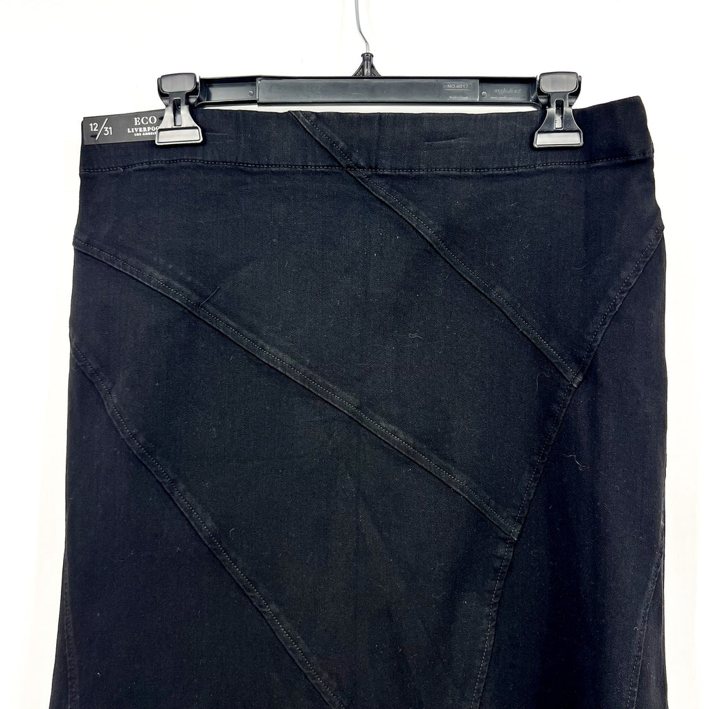 Liverpool Women's Mermaid Denim Maxi Skirt Size 12 31 Black Rinse Seamed NWT