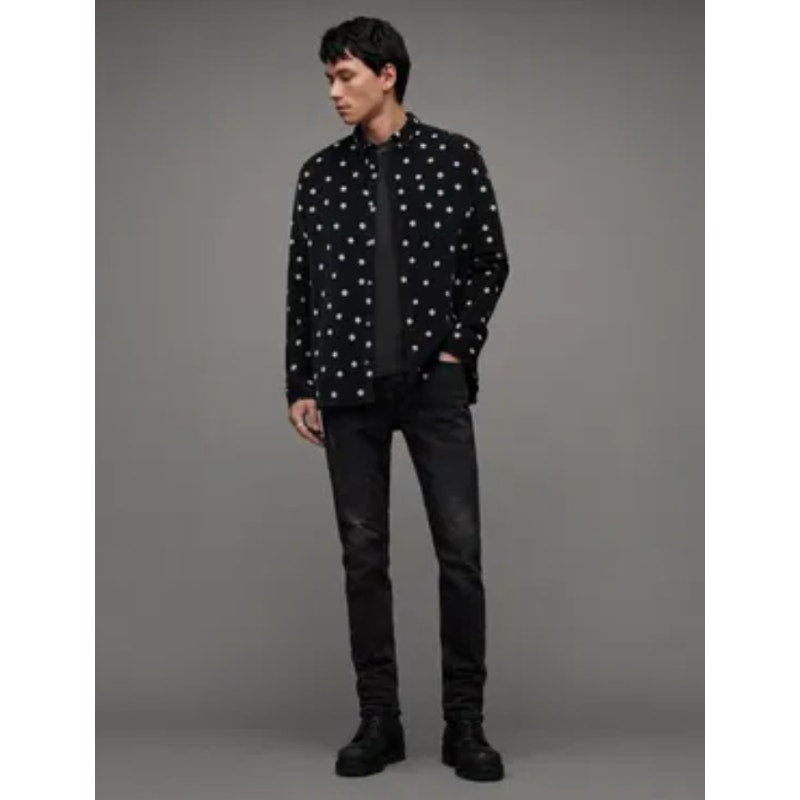 ALLSAINTS Men's Ocular Corduroy Shirt Small Black Long Sleeve Polka Dot NWT