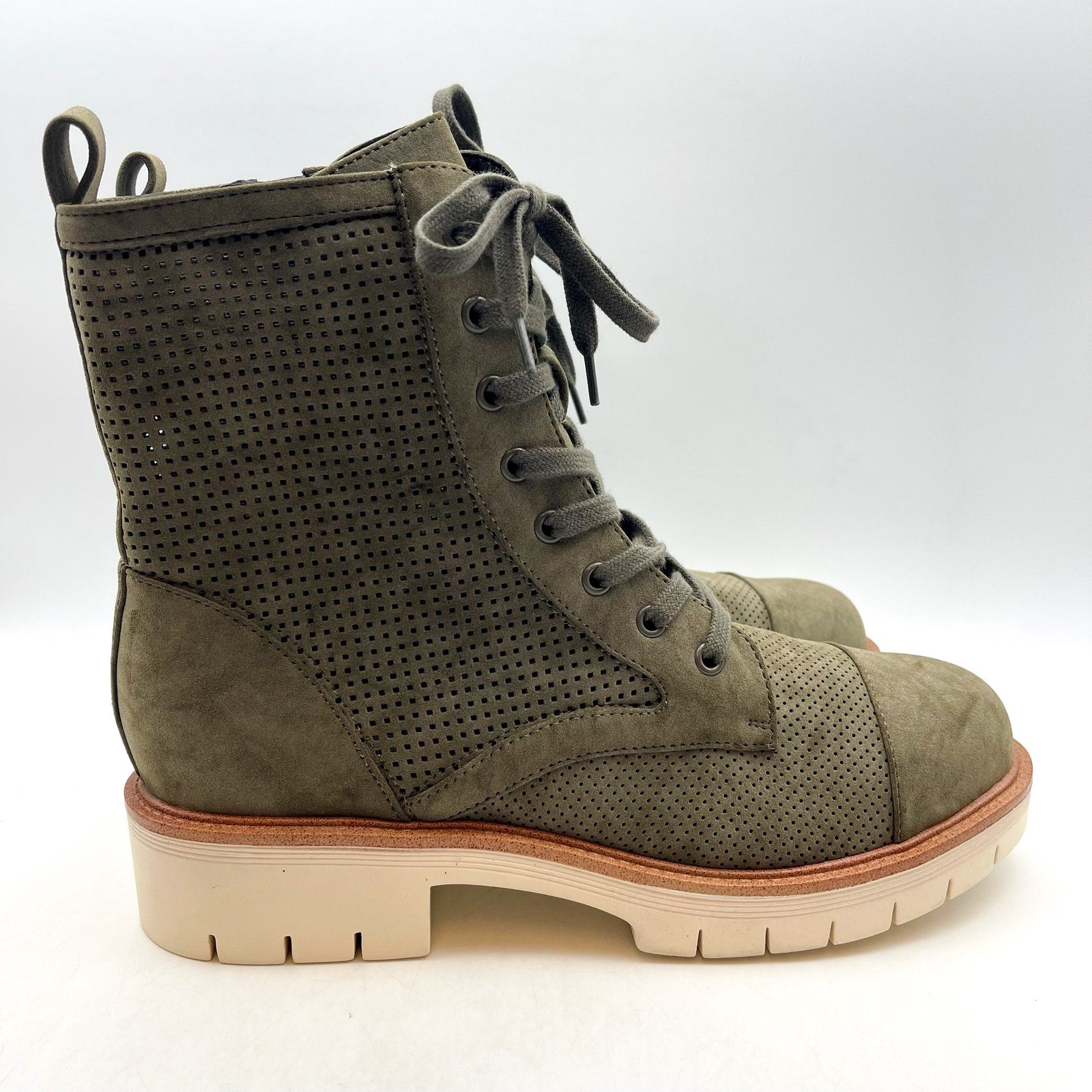 MIA Womens Havenn Kashton Lace Up Combat Boots Size 6.5 Green Vegan Suede NWOB