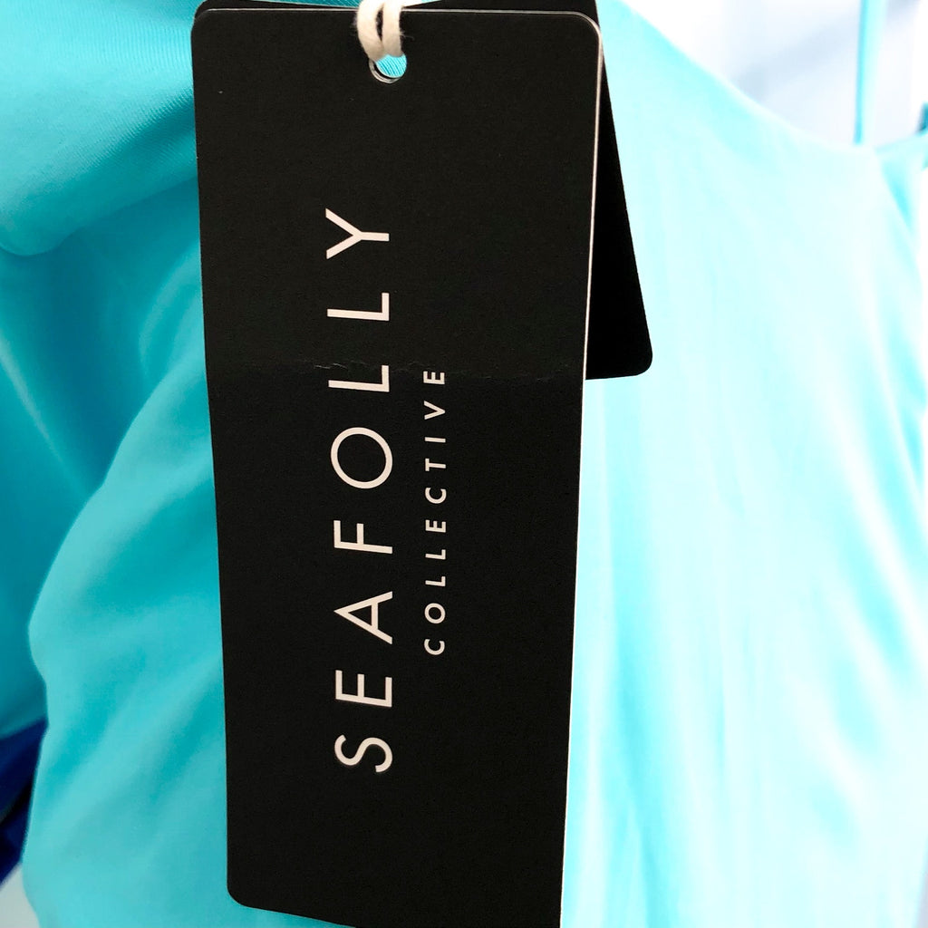SEAFOLLY Collective V Neck One Piece Swimsuit Size 10 Atoll Blue Open Back NWT