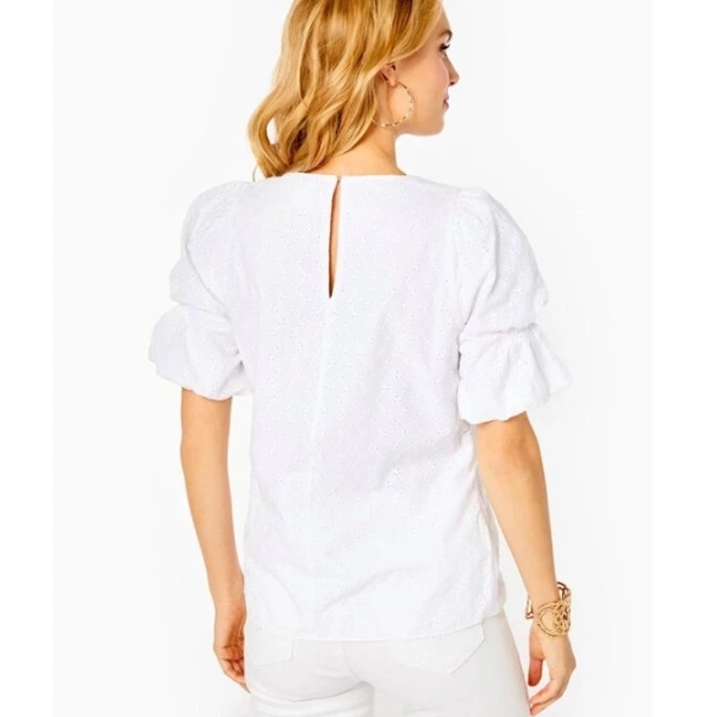 LILLY PULITZER Womens Lailah Eyelet Top XXS Resort White Ditsy Vine Eyelet NWT