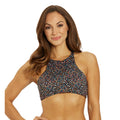 PRANA Women's Onyx Bay Bikini Top Large Black Alotta Dots High Neck NWT