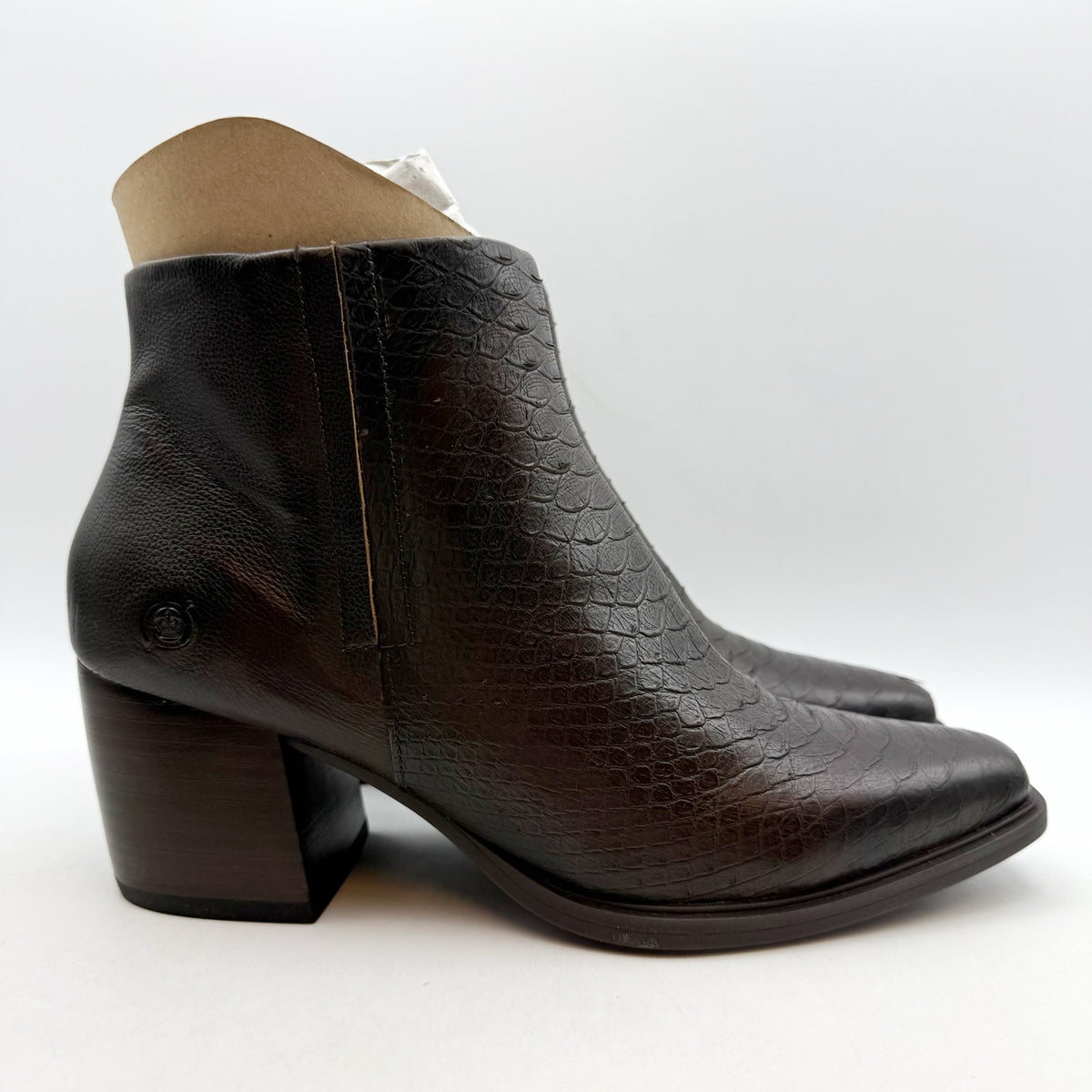 BORN Womens Aiken Ankle Booties Size 11 M EU 41.5 Brown Snake Leather Boots NIB
