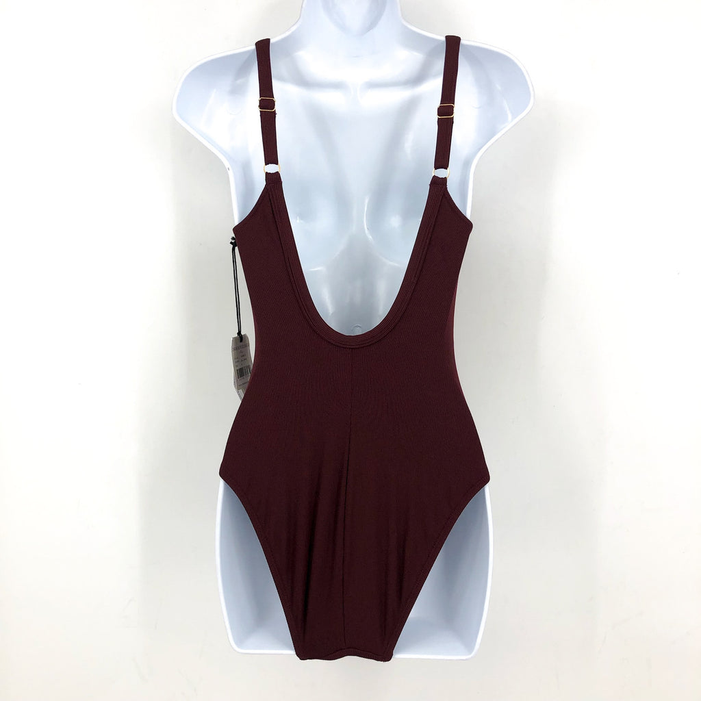ROBIN PICCONE Women's Amy Snap V Neck One-Piece Swimsuit Size 6 Red AllSpice NWT