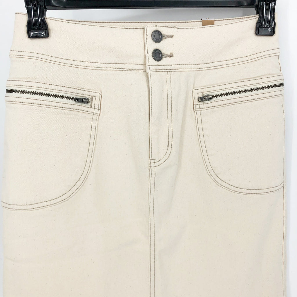 PRANA Womens Broadway Denim Skirt Size 8 Natural Cream Knee Length Stretch NWT