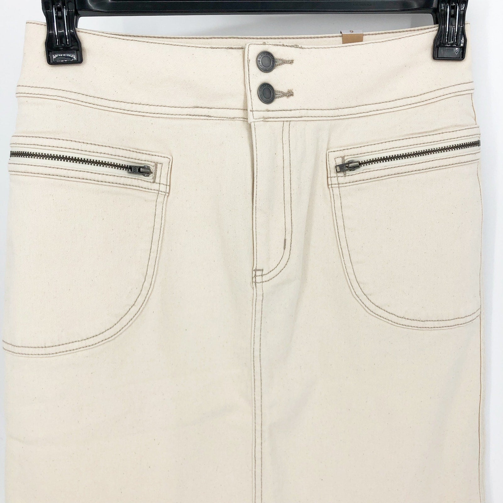 PRANA Womens Broadway Denim Skirt Size 8 Natural Cream Knee Length Stretch NWT