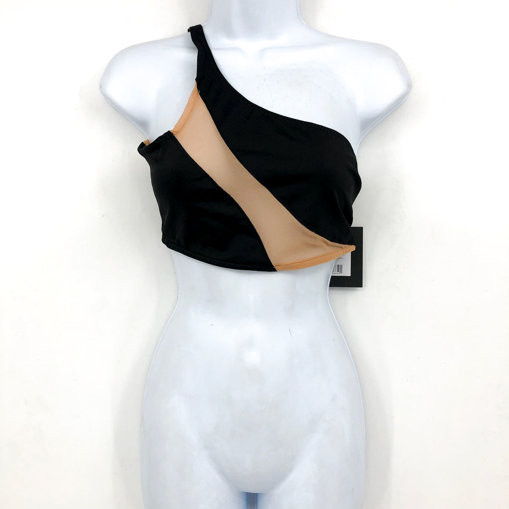 NORMA KAMALI Women's Snake Mesh Swim Bra Large Black Nude One Shoulder NWT