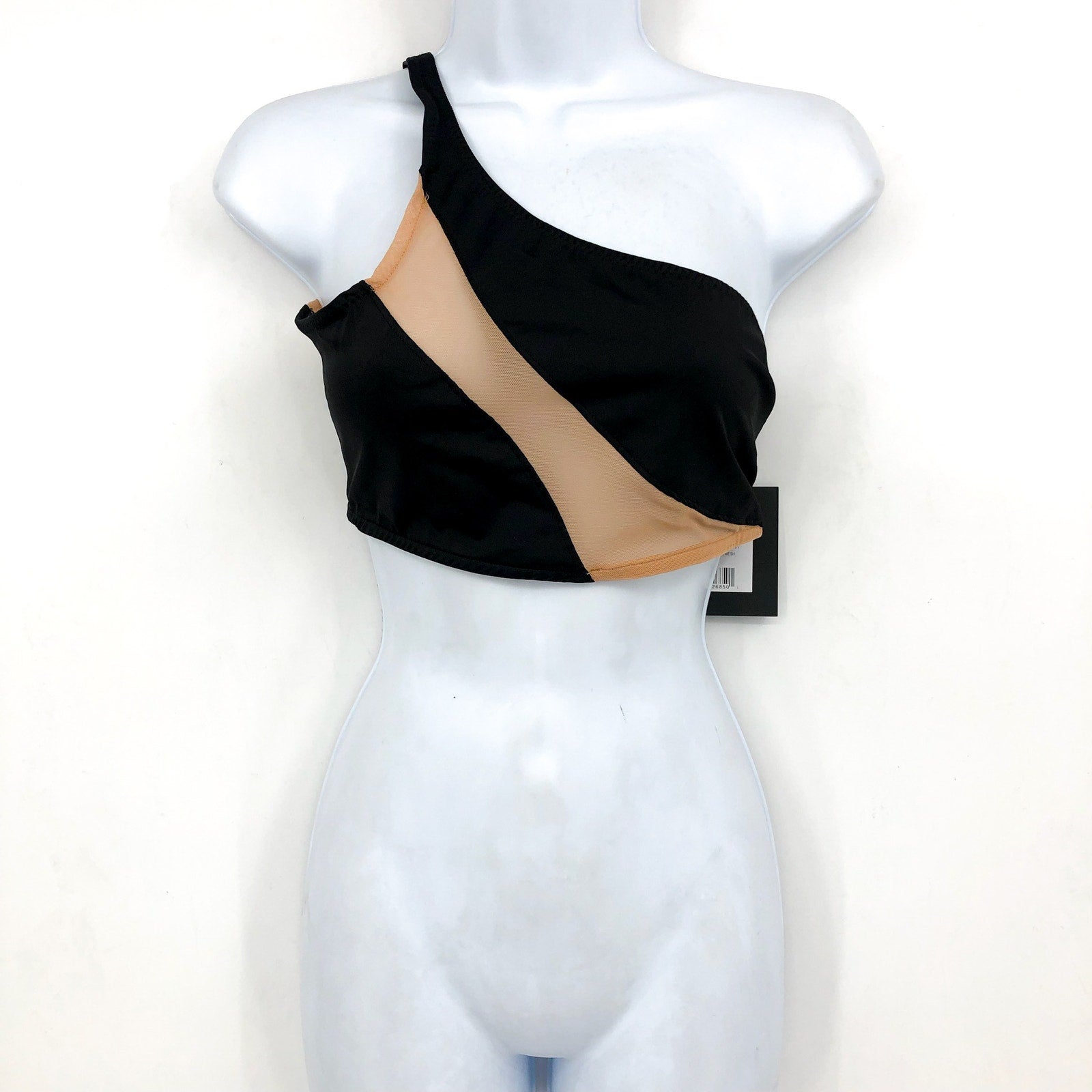 NORMA KAMALI Women's Snake Mesh Swim Bra Large Black Nude One Shoulder NWT