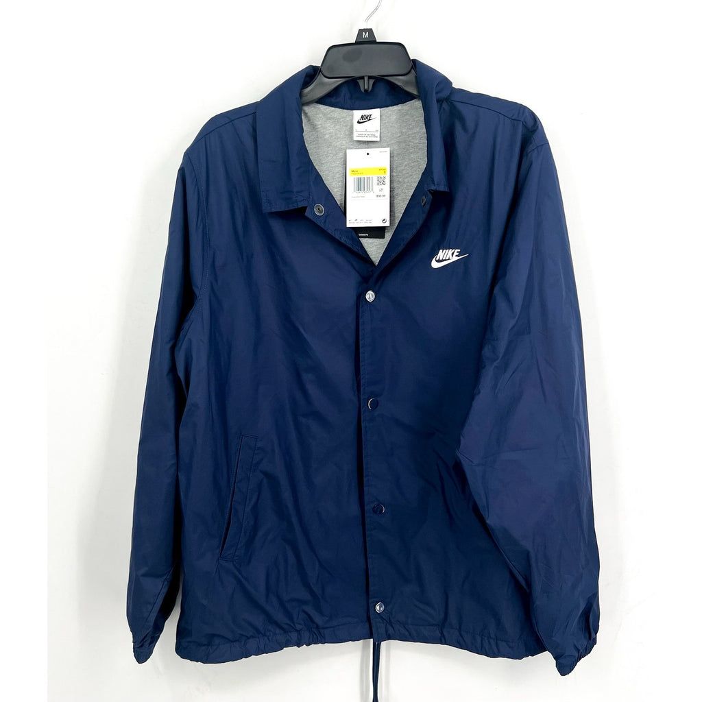 NIKE CLUB Mens Coaches Jacket Small Navy Blue Relaxed Fit Windbreaker NWT