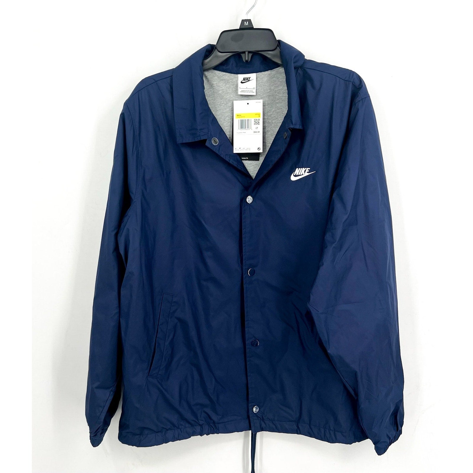 NIKE CLUB Mens Coaches Jacket Small Navy Blue Relaxed Fit Windbreaker NWT