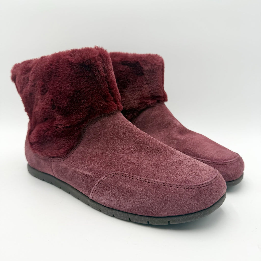 Vionic Womens Maizie Slipper Boots Size 7 Burgundy Red Suede Supportive NWOB