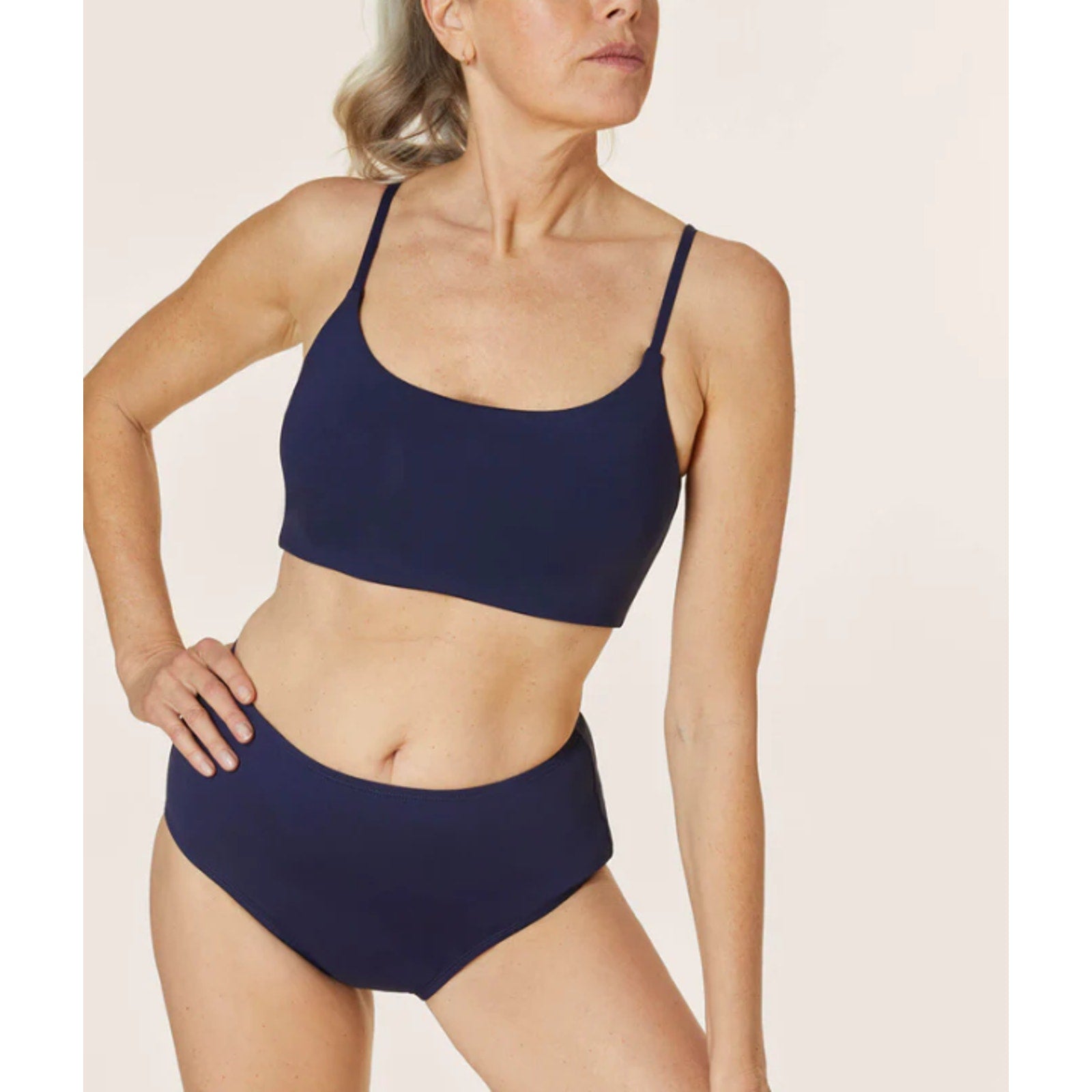 ANDIE SWIM The High Waisted Bikini Bottom Large Navy Blue Full Coverage Swim NWT