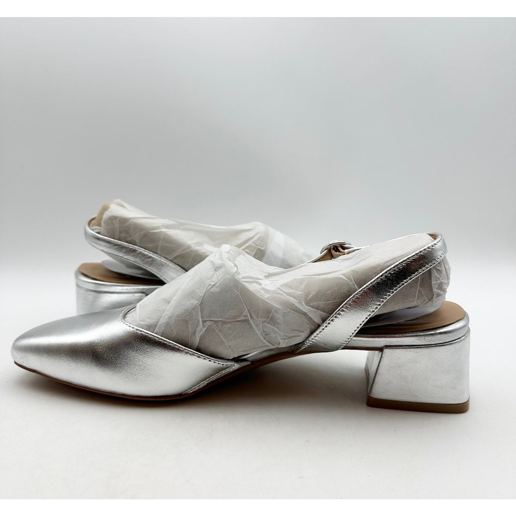 NATURALIZER Womens Jayla Low Slingback Heels Size 8 Wide Silver Leather NWOB
