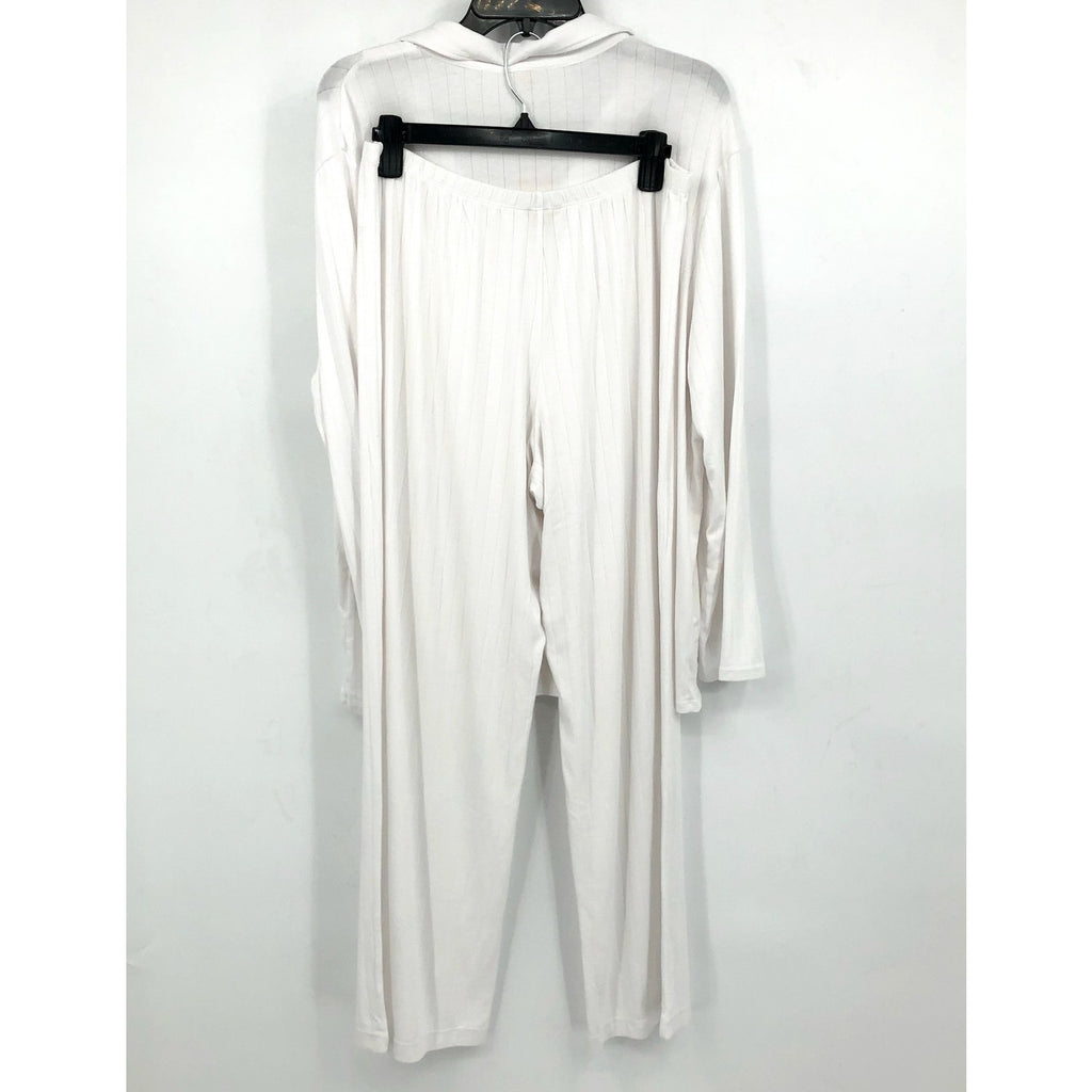 EBERJEY Women's Gisele Rib Long PJ Set Large White TENCEL Modal NWT