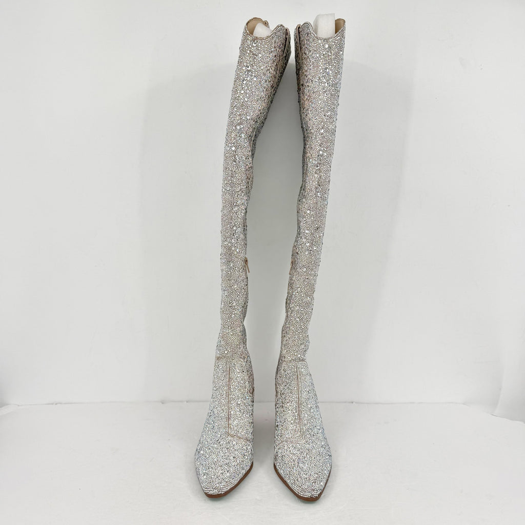 Betsey Johnson Womens Rodeo Over the Knee Boot US 11 Multicolor Rhinestone NWOB