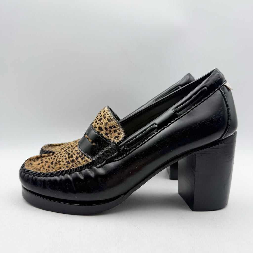 RE/DONE Womens Winsome Heel Loafers US 7 M Black Brown Calf Hair Leather NWOB