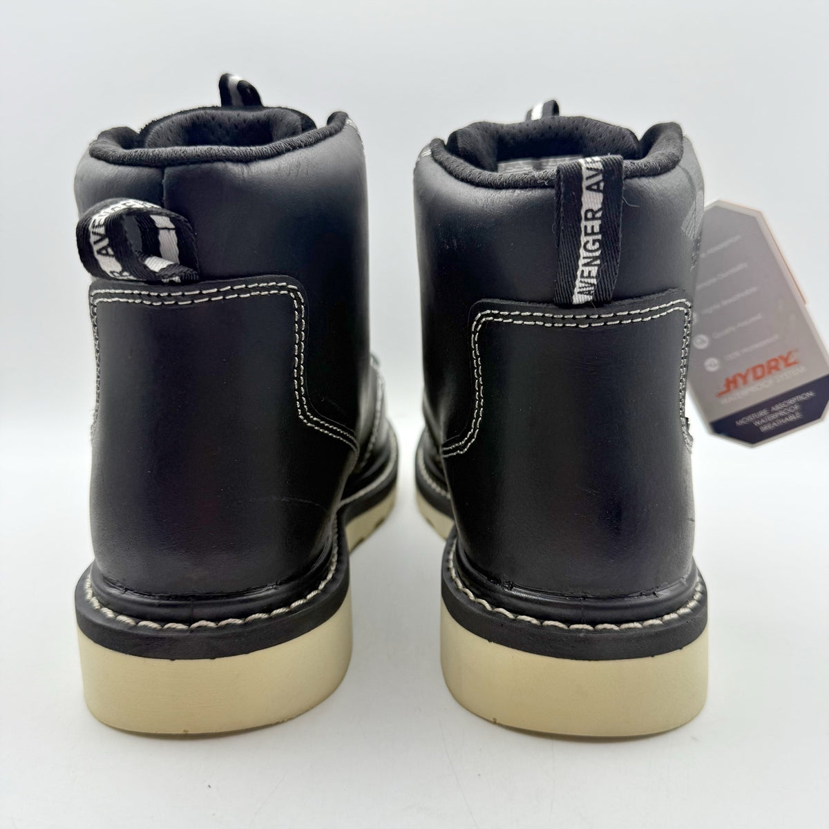 AVENGER Mens Wedge Moc Carbon Safety Toe Work Boots 7 Wide Black Leather WP NIB