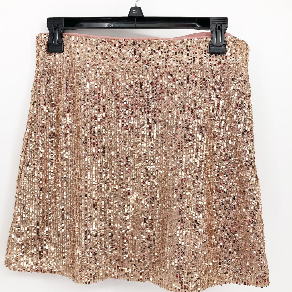 1.STATE Womens Sequin Mini Skirt 8 Champagne Side Zip Lined Party NWT