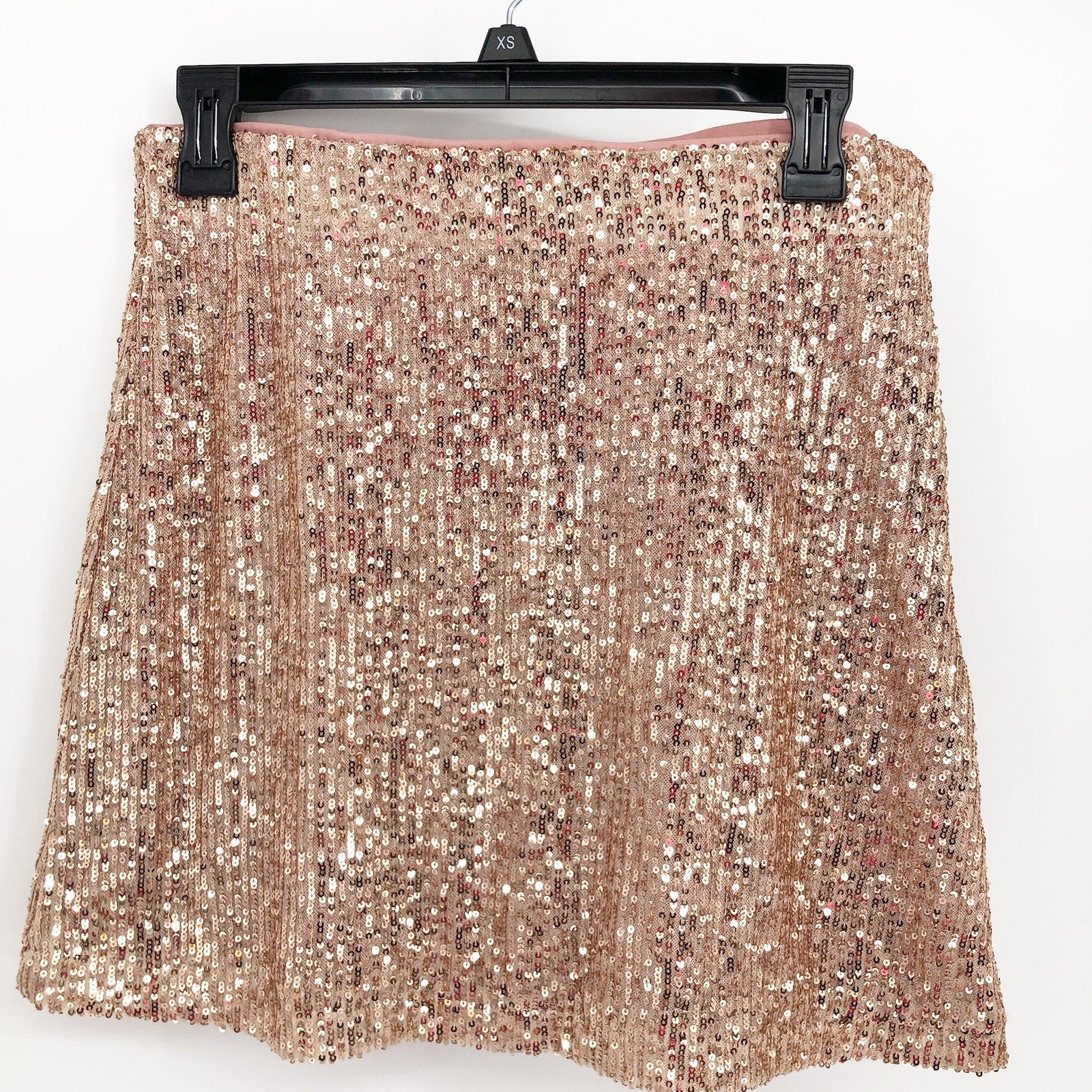 1.STATE Womens Sequin Mini Skirt 8 Champagne Side Zip Lined Party NWT