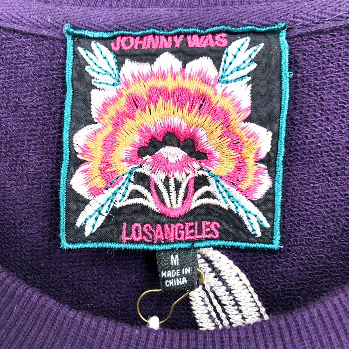 JOHNNY WAS Women's Ivey High Slit Sweatshirt Medium Deep Purple Floral NWT