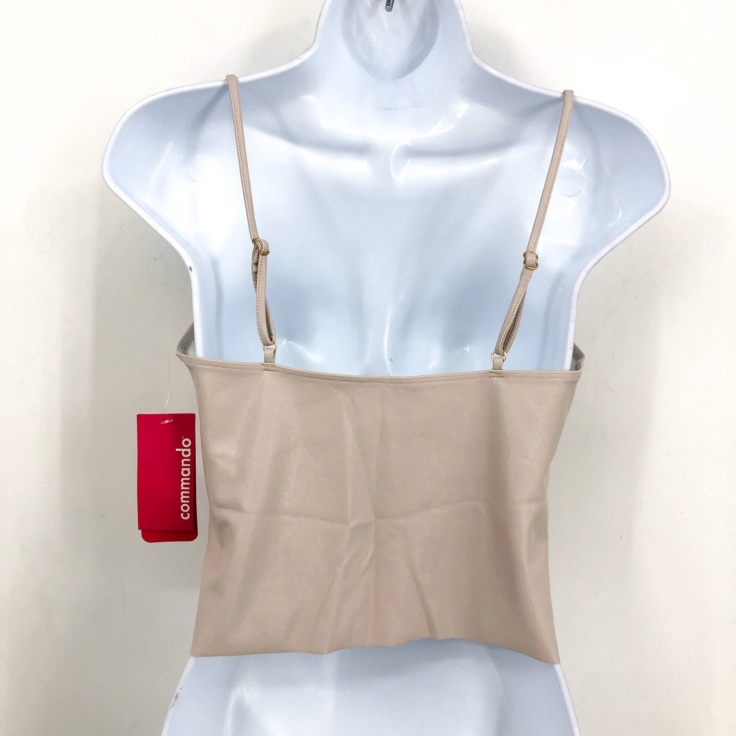 COMMANDO Womens Faux Leather Cami Crop Top Medium Beige Porcelain Stretch NWT