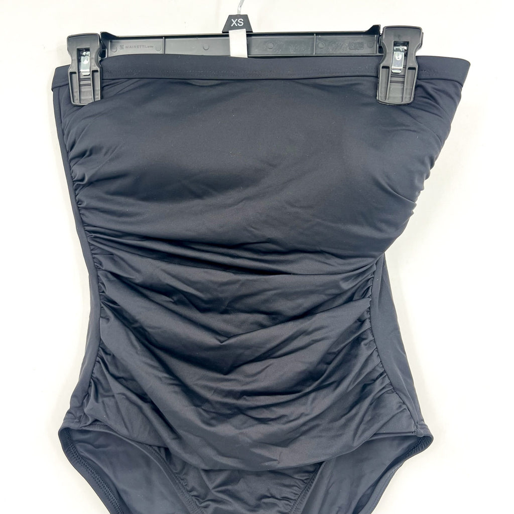 TOMMY BAHAMA Pearl Bandeau One-Piece Swimsuit Size 4 Black Shirred NWT