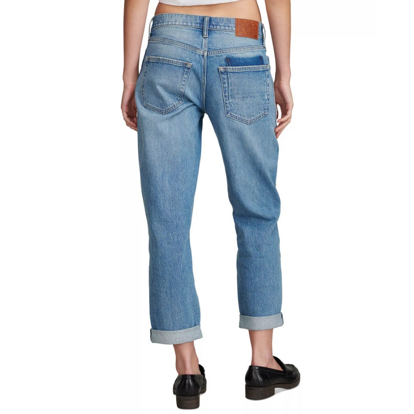 LUCKY BRAND Women's Patched Boy Jeans Size 6 28A Blue Button-Fly Mid-Rise NWT