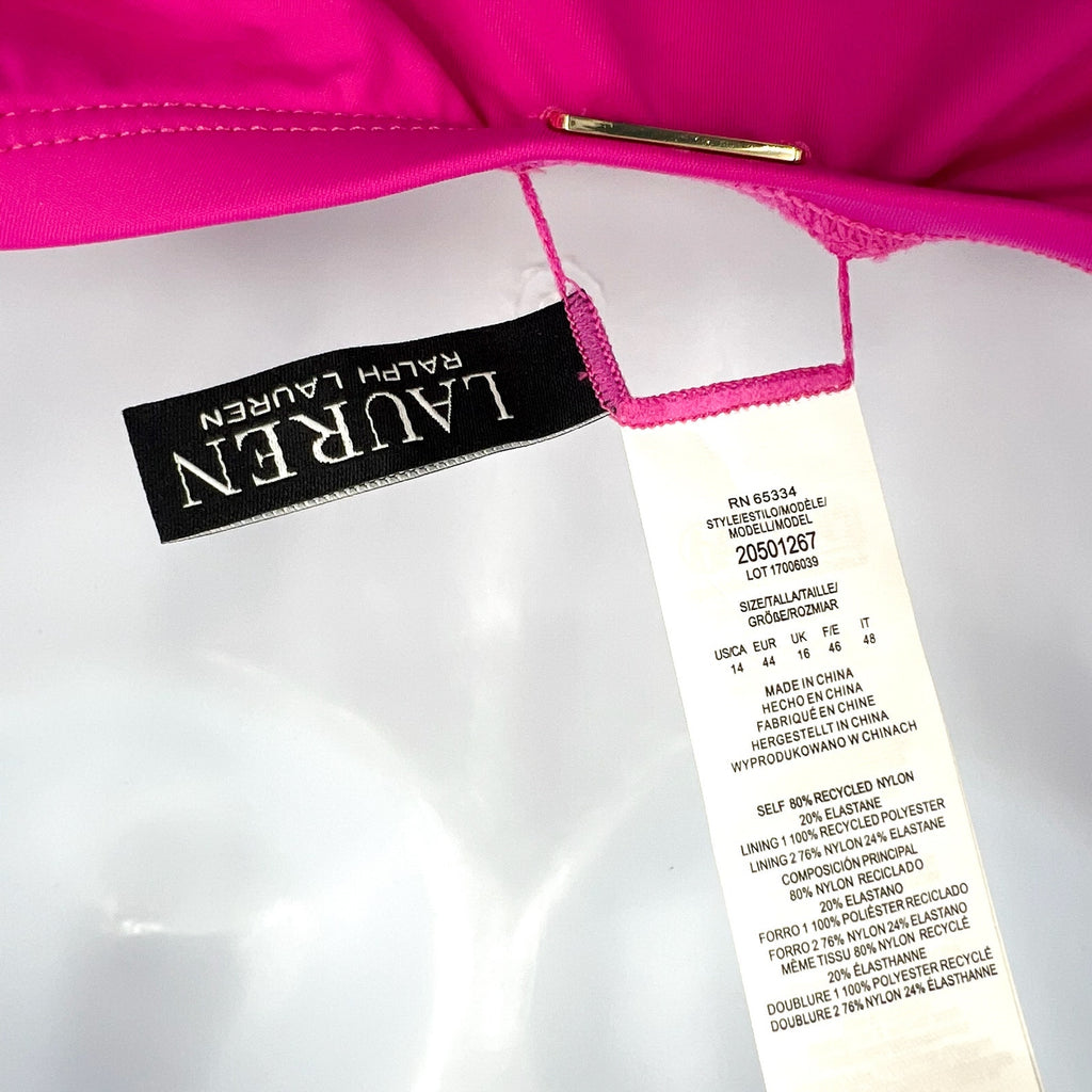 LAUREN RALPH LAUREN O-Ring One-Piece Swimsuit Size 14 Freesia Pink High-Neck NWT