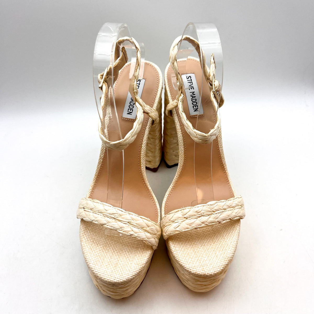 STEVE MADDEN Tiera Platform Heeled Sandals Size 10 Cream Raffia NWOB