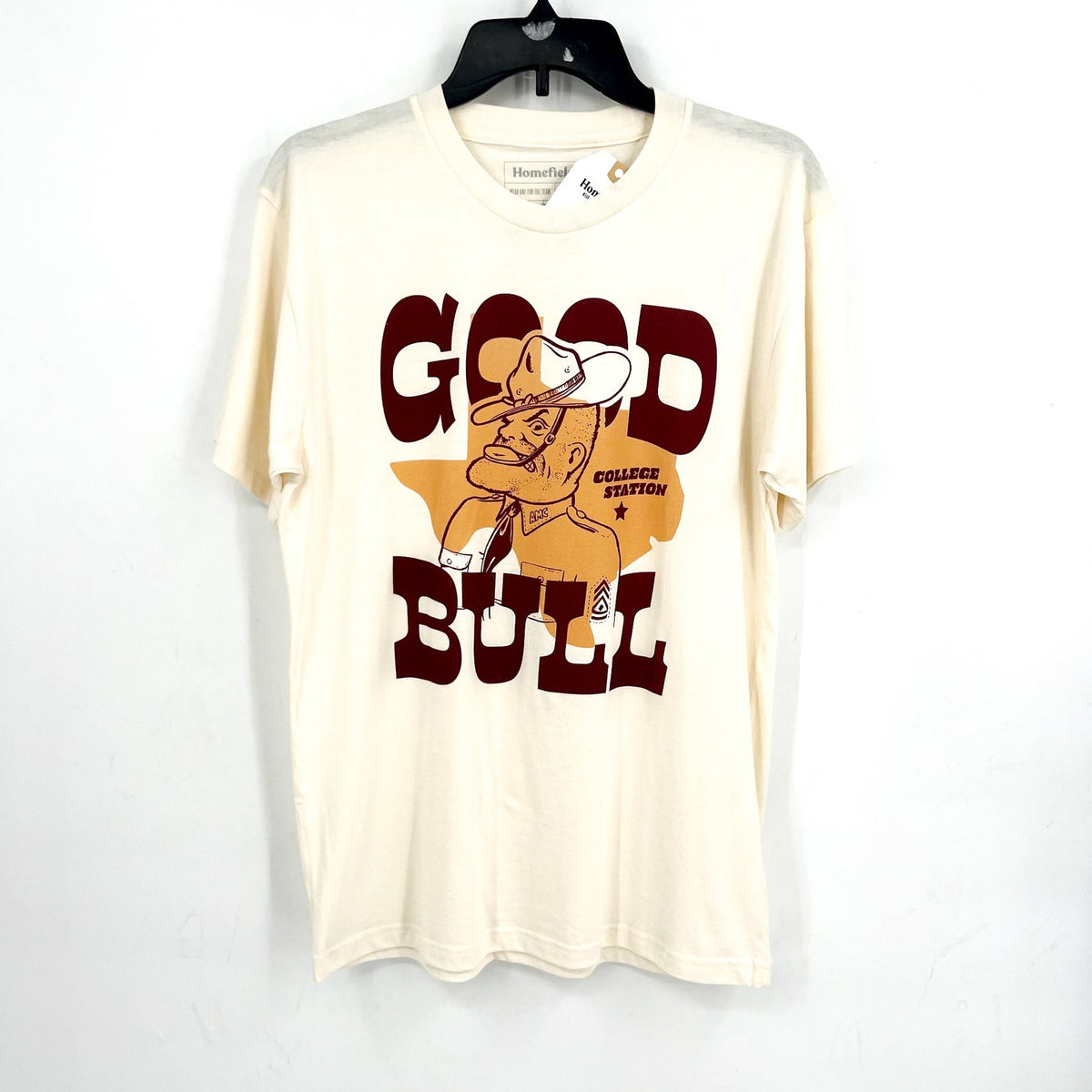 HOMEFIELD Mens Texas A&M Ol Sarge Good Bull Tshirt Large Cream Short Sleeve NWT
