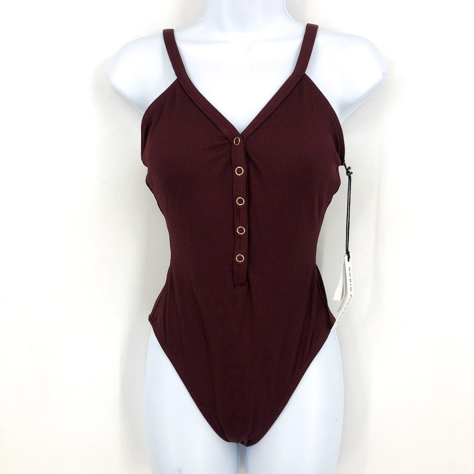 ROBIN PICCONE Women's Amy Snap V Neck One-Piece Swimsuit Size 6 Red AllSpice NWT