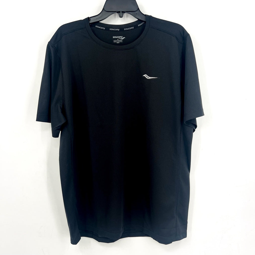 SAUCONY Men's Stopwatch Running T-Shirt XL Black Short Sleeve NWT