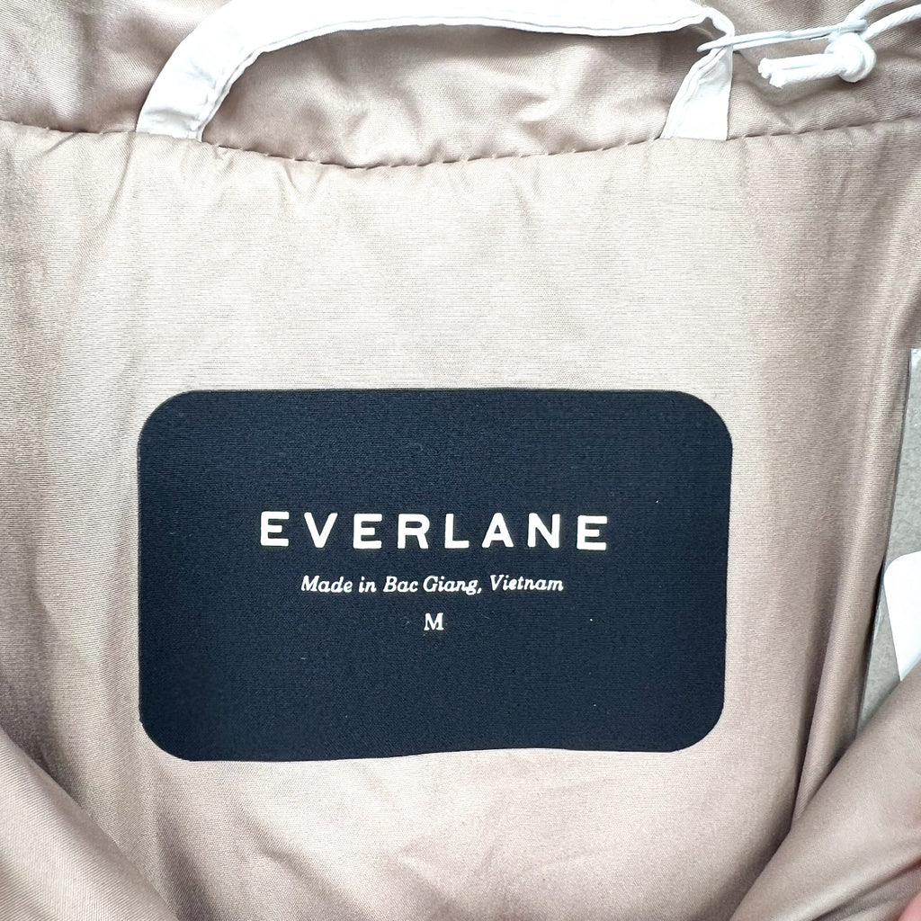 Everlane Womens The Duvet Down Puffer Coat Medium Cream Down Long Belted NWT