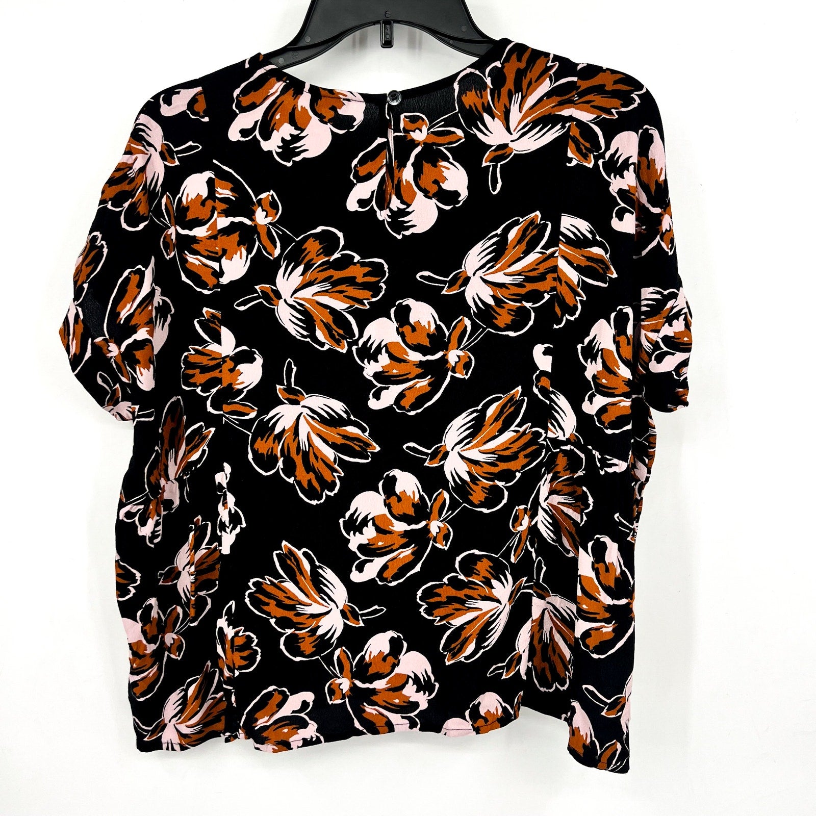 MADEWELL Womens Shirred Top Small Black Duskblossom Floral Short Sleeve NWOT