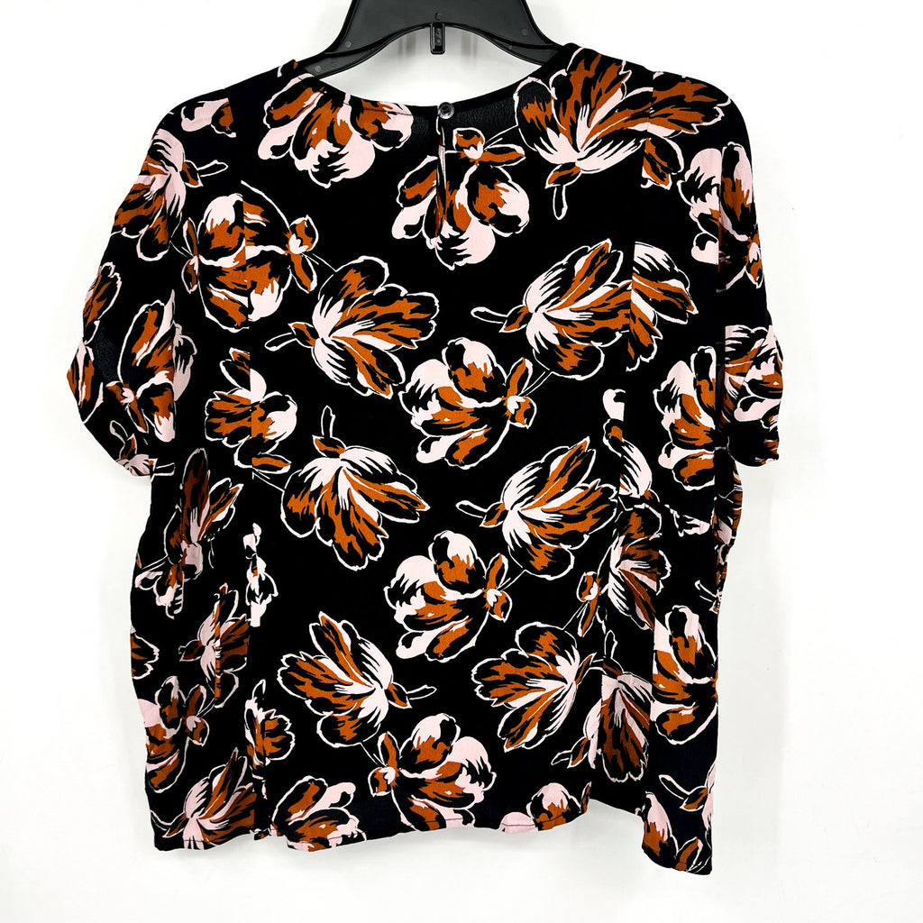 MADEWELL Womens Shirred Top Small Black Duskblossom Floral Short Sleeve NWOT
