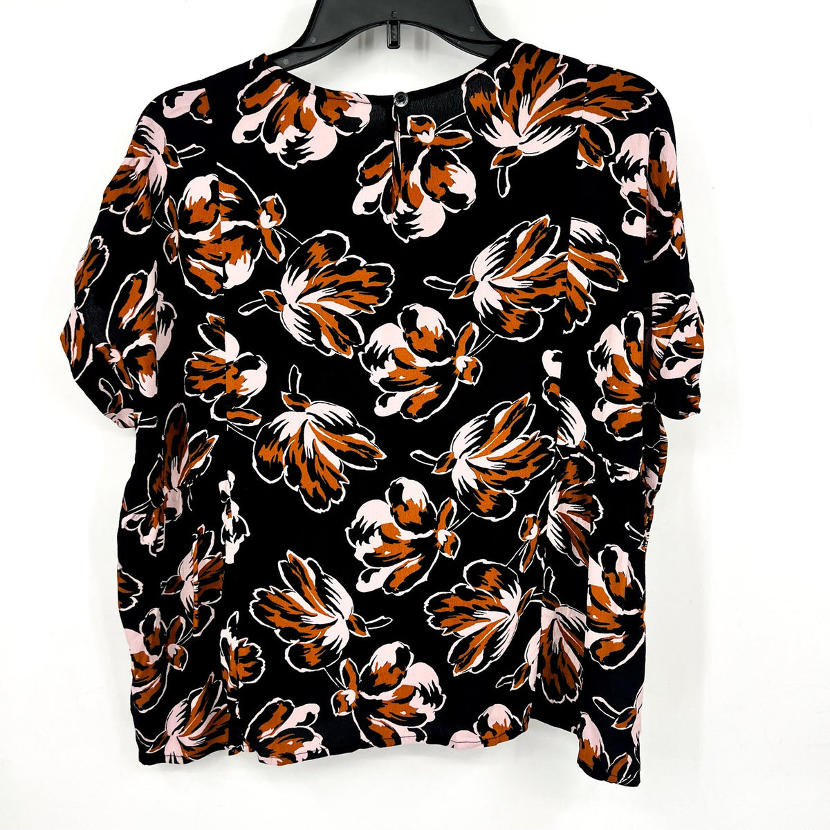 MADEWELL Womens Shirred Top Small Black Duskblossom Floral Short Sleeve NWOT