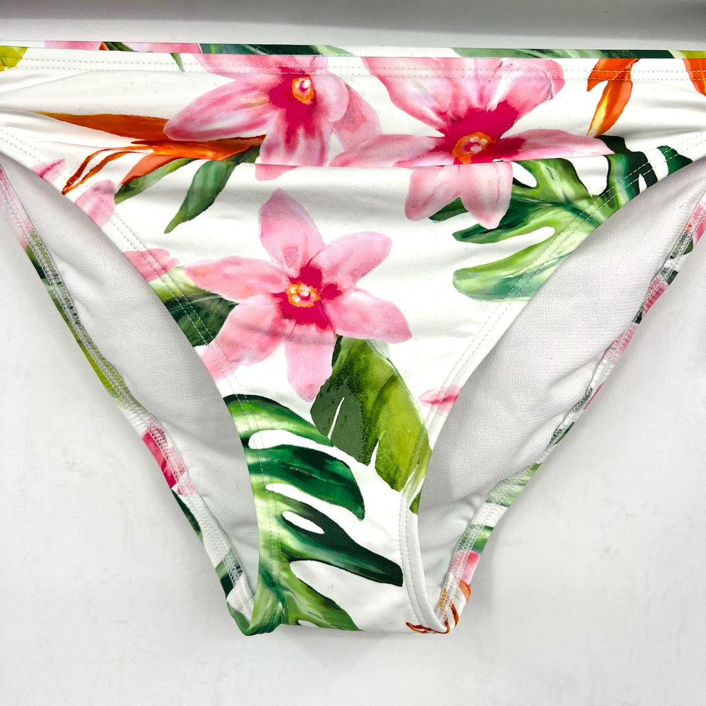 LAUREN RALPH LAUREN Hipster Bikini Bottom Size 16 White Pink Floral Side-Tie NWT