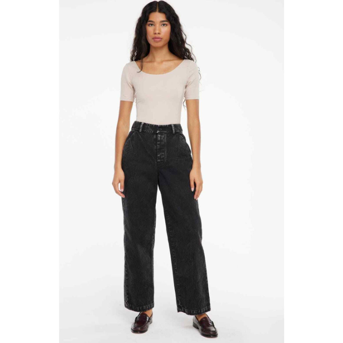 LACAUSA Women's Aiden Trouser Jeans Size 8 Black Mineral Wash Mid Rise NWT