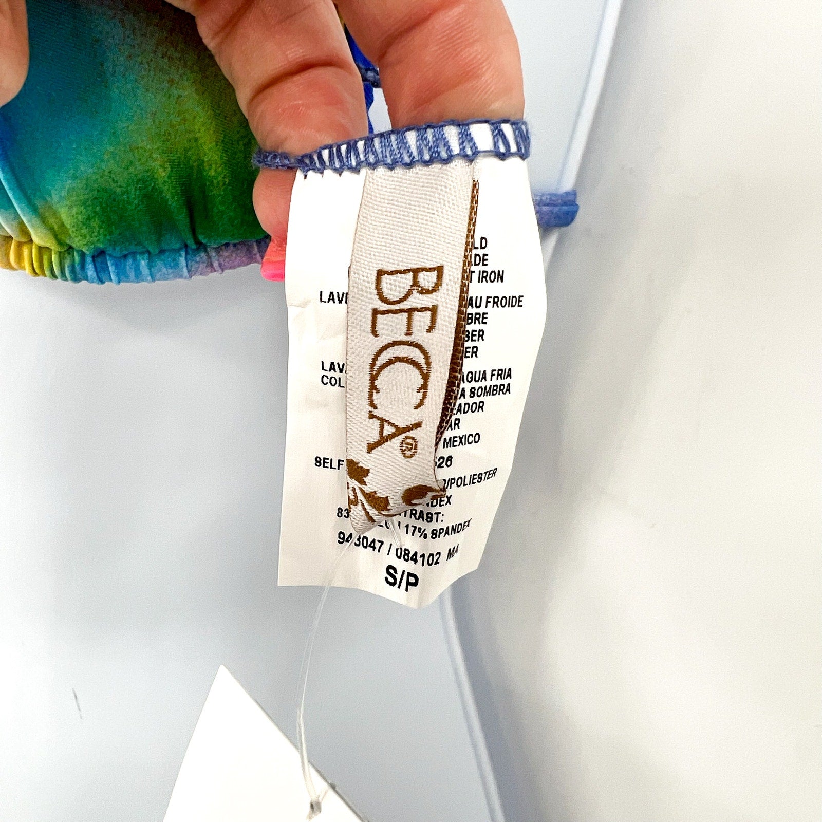 BECCA Paper Mache Cheryl Reversible Triangle Bikini Top Small Rainbow Blue NWT
