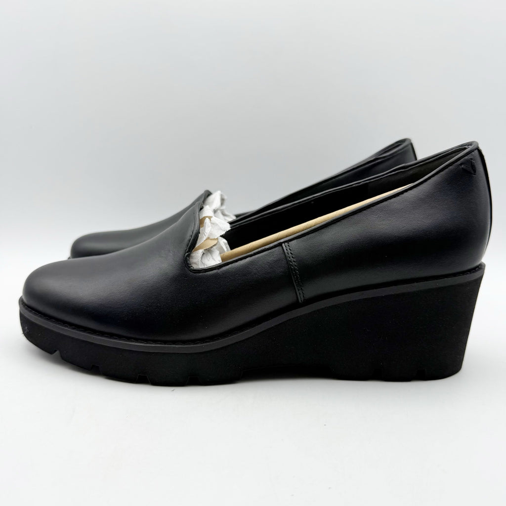 Vionic Womens Willa Wedge Loafers US 9 M EU 40 Black Leather Slip On NWOB