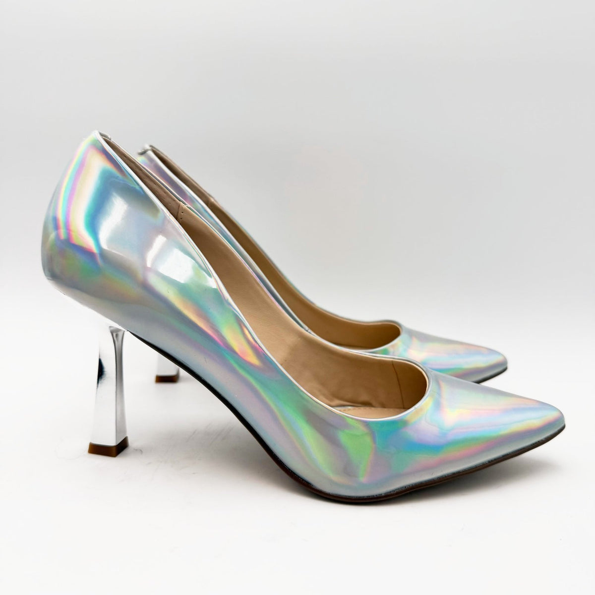 Steve Madden Womens Salza Pointed Toe Pumps Size 8.5 Silver Iridescent NWOB