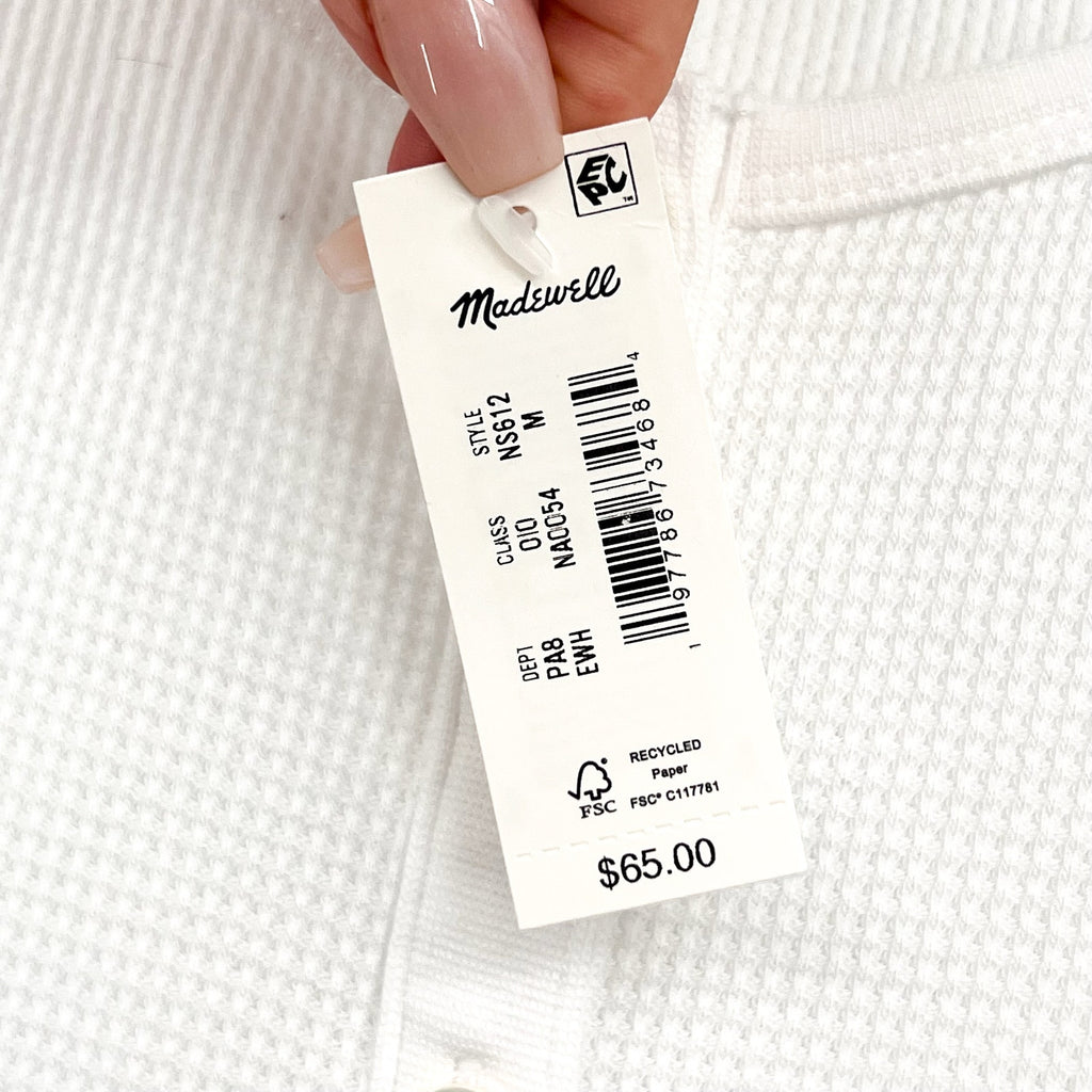 MADEWELL Women's Waffle-Knit Scoopneck Henley Tee Medium White NS612 NWT